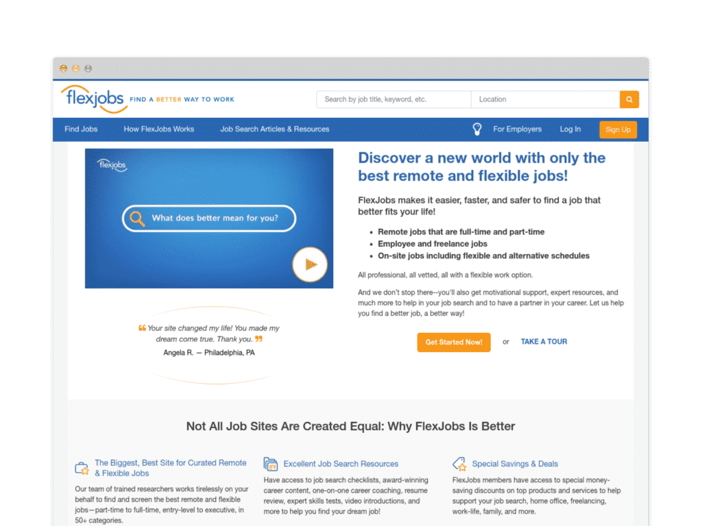 Flexjobs : Fining a better way to work Website Screen Shot.